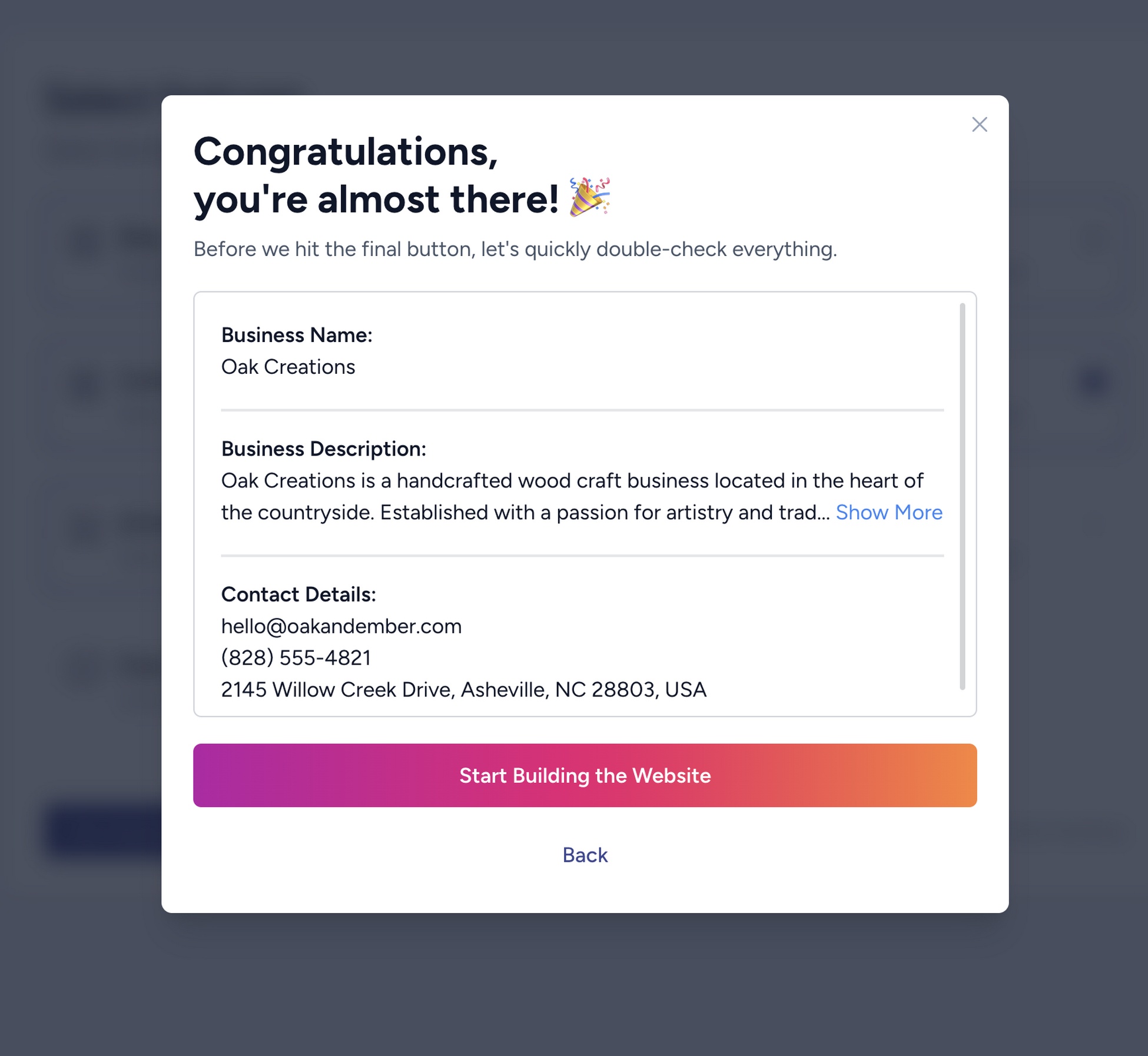 Double check your information before building your website.